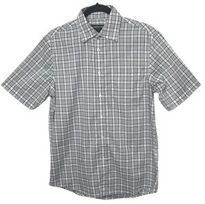 Claiborne Easy Care Gray Plaid Check Button Up Shirt